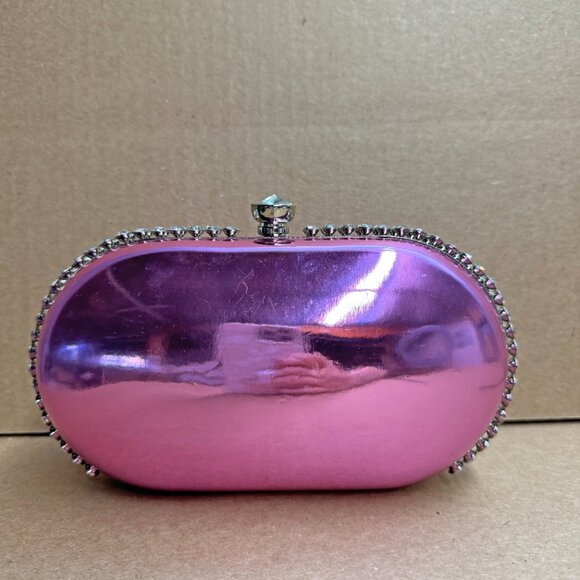 AQUA Mirror Metallic Patent Minaudière Clutch - Orchid - Picture 4 of 9